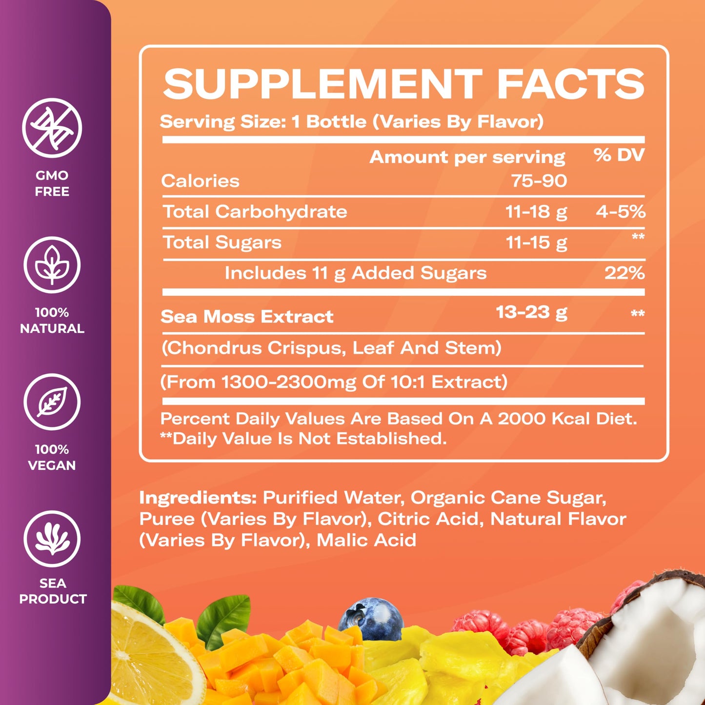 True Sea Moss Lemonade Variety Pack - 4 Flavors (Lemon  Mango  Berry  Pina Colada) - Mix of Classic & Electrolyte Formulas - 4 ? 12 fl oz - Made in USA