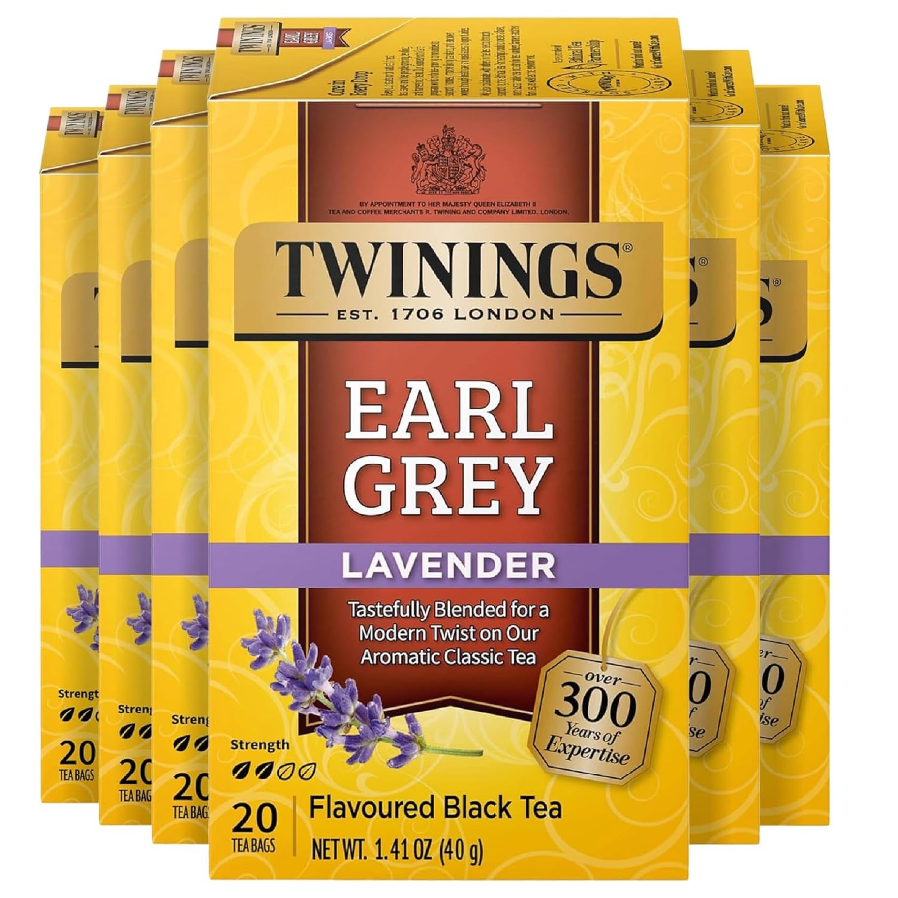 Twinings Earl Grey Lavender Black Tea Individually Wrapped Bags, 20 Count (Pack of 6), Citrus, Bergamot & Floral, Caffeinated, E