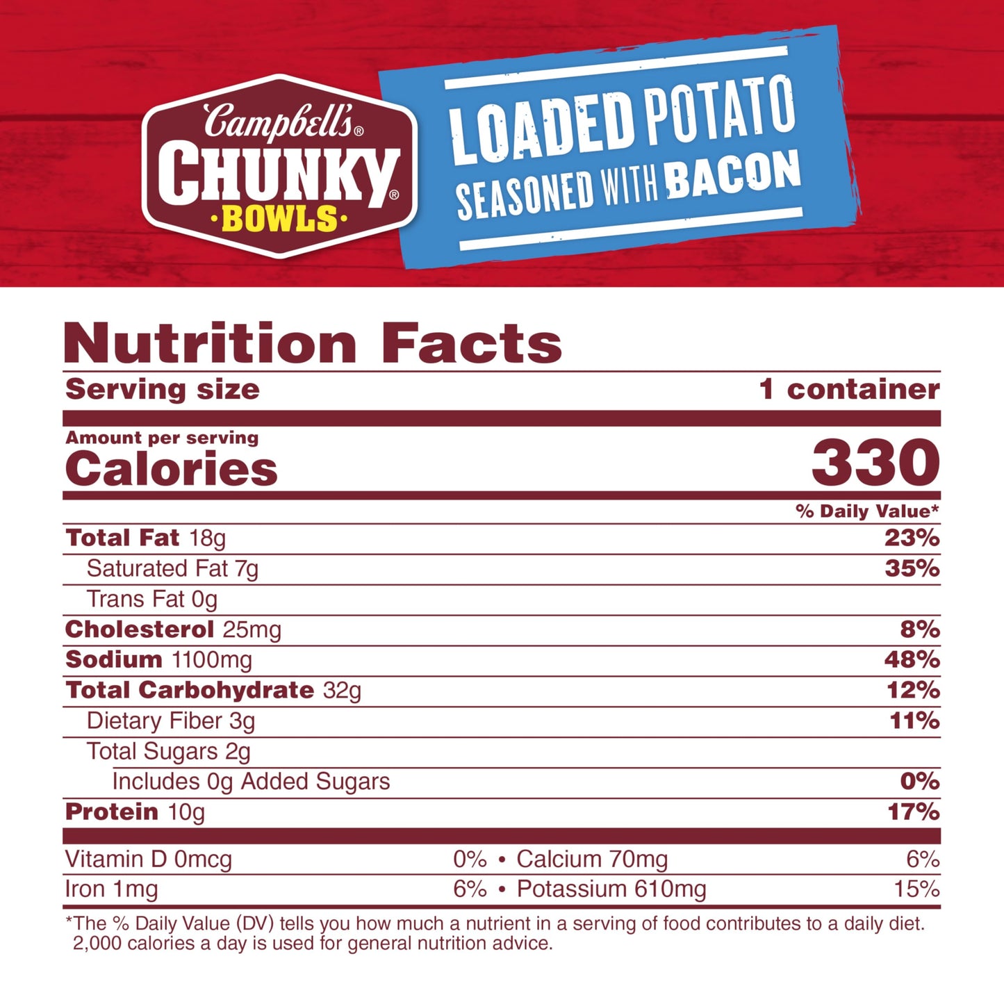 Campbell’S Chunky Soup, Loaded Potato Seasoned With Bacon, 15.25 Oz Microwavable Bowl