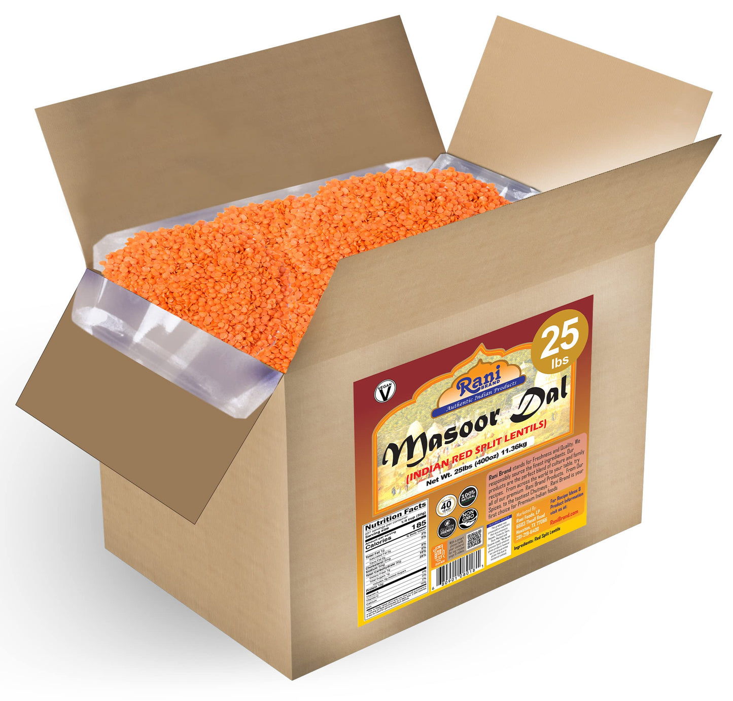 Rani Masoor Dal (Indian Red Lentils) Split Gram 400oz (25lbs) 11.36kg Bulk Box ~ All Natural | Gluten Friendly | NON-GMO | Vegan