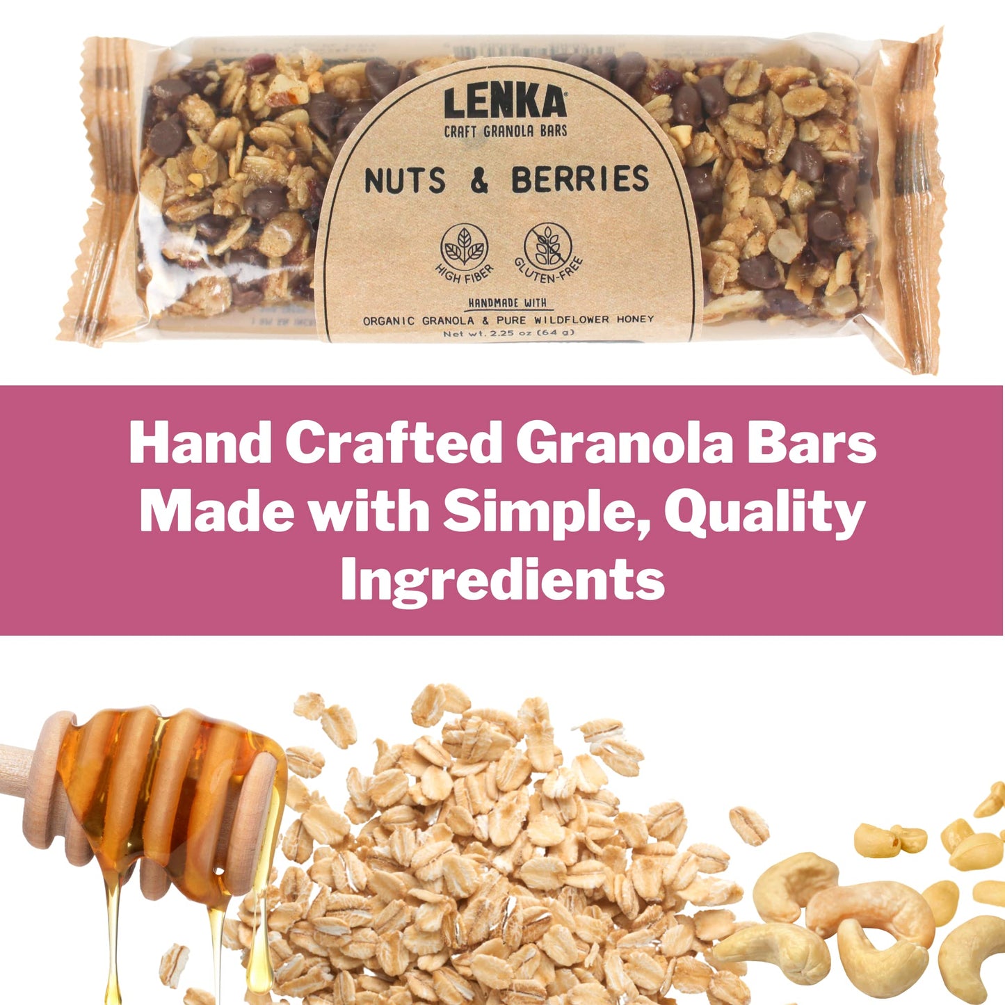 Lenka Handmade Craft Granola Bars - Nuts And Berries Gluten Free High Fiber - Nutritious Snack Bar With Almonds, Cashews & Peanu