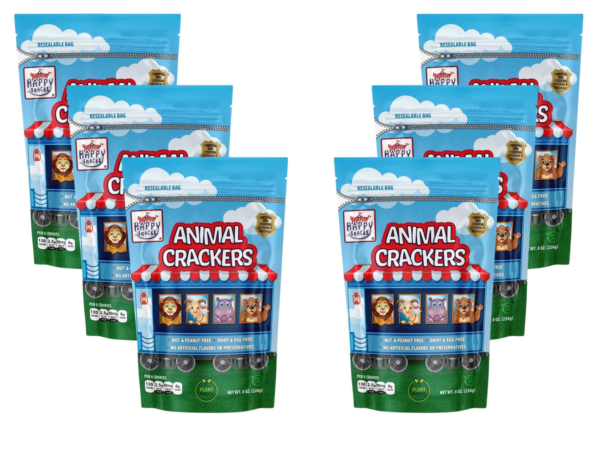 Happy Snacks Animal Crackers - Non GMO, Plant Based Ingredients, Animal Crackers Snack Packs, Nut & Peanut Free, Fortified with 