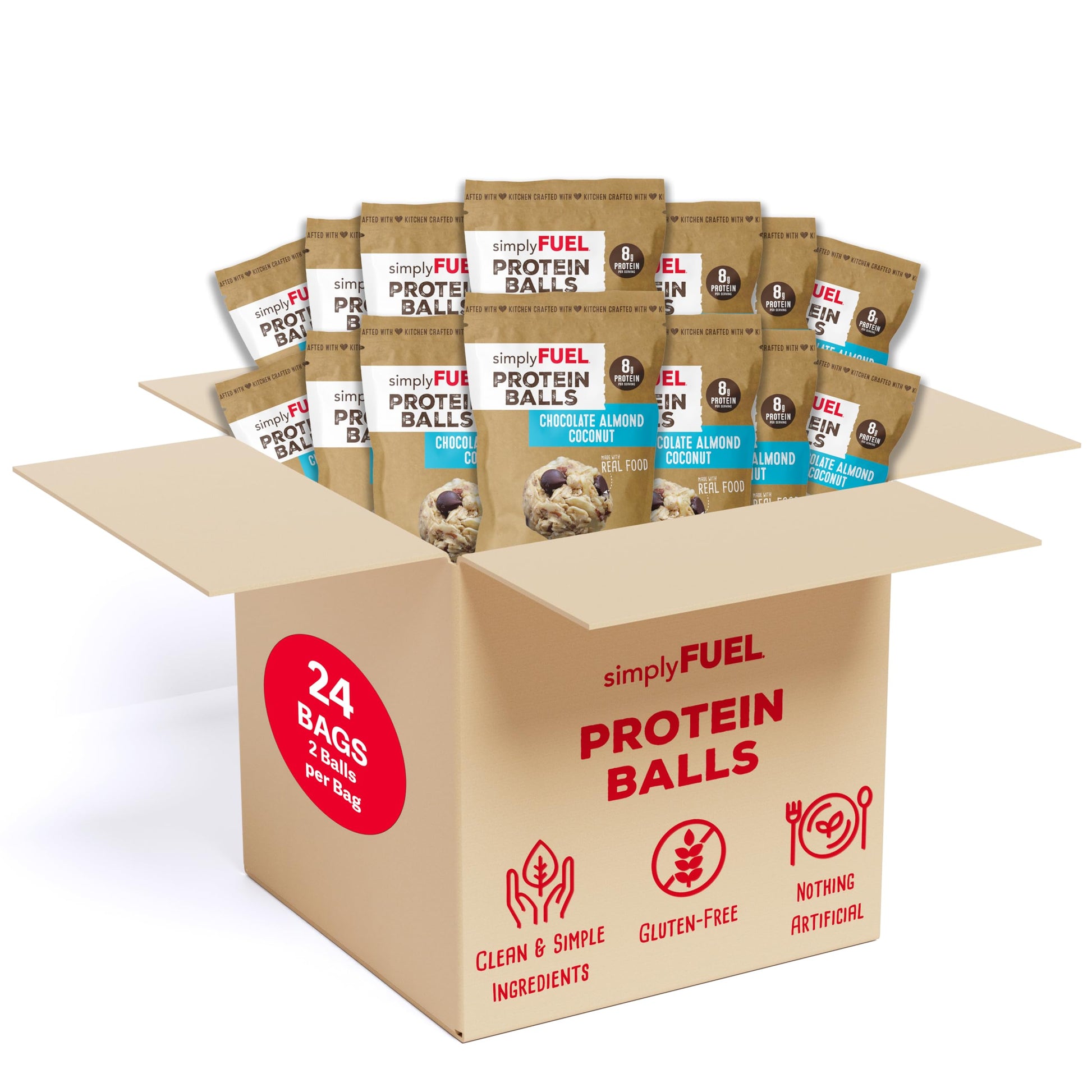 simplyFUEL Whole Food Protein Balls with Probiotics - Chocolate Almond Coconut Snacks - Protein Snack - Gluten Free Energy Balls (24 Packs)