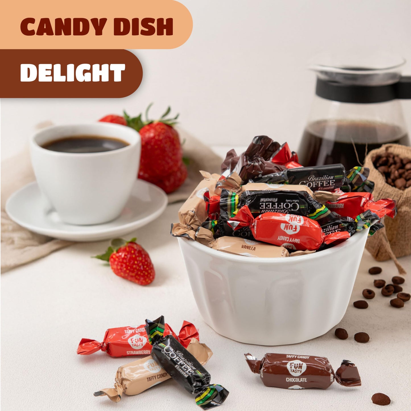 Taffy Candy Mix - 2 Pound Bag (150 Count) - Individually Wrapped Vanilla  Chocolate  Strawberry Caramels and Coffee Chews - Assorted Candy Variety Pack