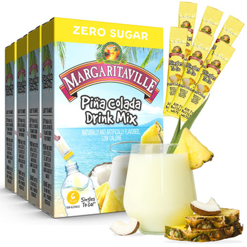 Margaritaville Singles To Go Water Drink Mix, Pina Colada Flavor, Non-Alcoholic, 0.7 Ounce (Pack of 4), Model 072392334636