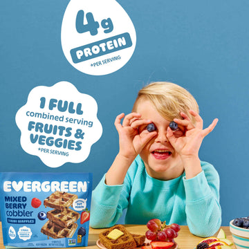 Evergreen Mixed Berry Cobbler Waffles, 100% Whole Grain, 1 Full Combined Serving of Fruits & Veggies, No Refined Sugar, Supports