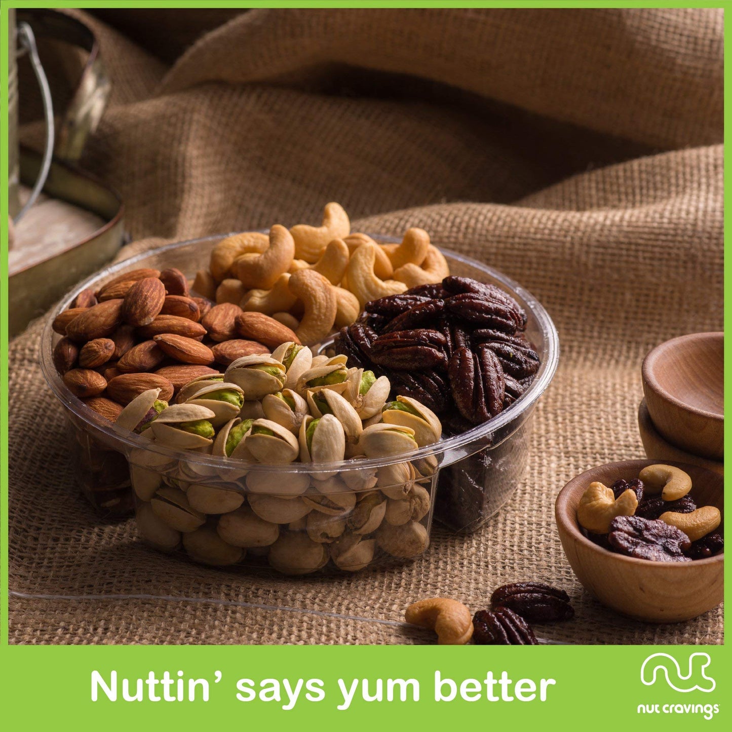 Nut Cravings Gourmet Collection - Rosh Hashana & Shana Tova Mixed Nuts Gift Basket In Green Gold Box (4 Assortments) Arrangement
