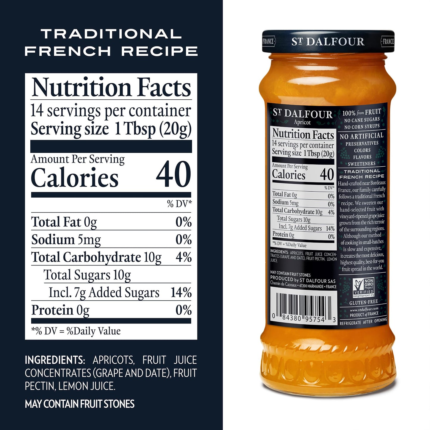 St. Dalfour Apricot Fruit Spread - 10oz - 100% from Fruit  No Artificial Ingredients  Non-GMO  No Cane Sugars  All Natural  Made in France