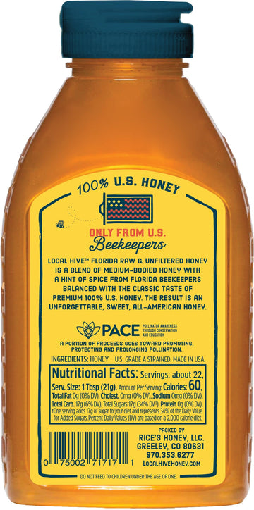 Local Hive Rocky Florida Unfiltered Honey 16Oz. 100% Us Honey Sourced From American Bees And Beekeepers.