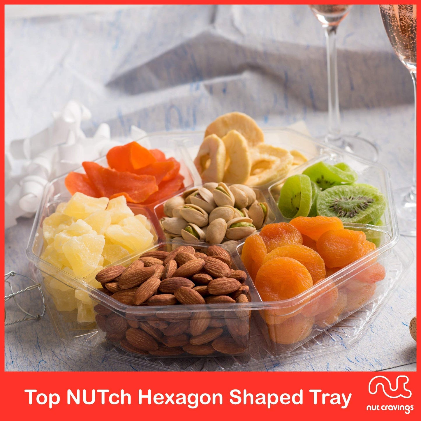 Nut Cravings Gourmet Collection - Rosh Hashana & Shana Tova Dried Fruit & Mixed Nuts Gift Basket In Red Box (7 Assortments, 1 Lb