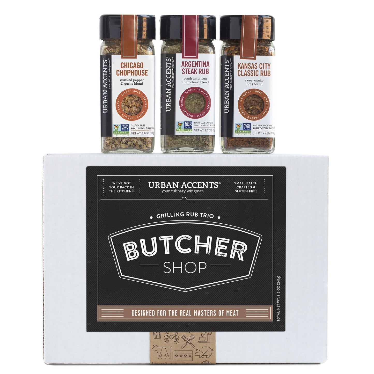 Urban Accents BUTcHER SHOP gourmet grilling Spices Rub gift Basket (Set of 3) - Ultimate BBQ Rubs and Sauces gift for grill Mast