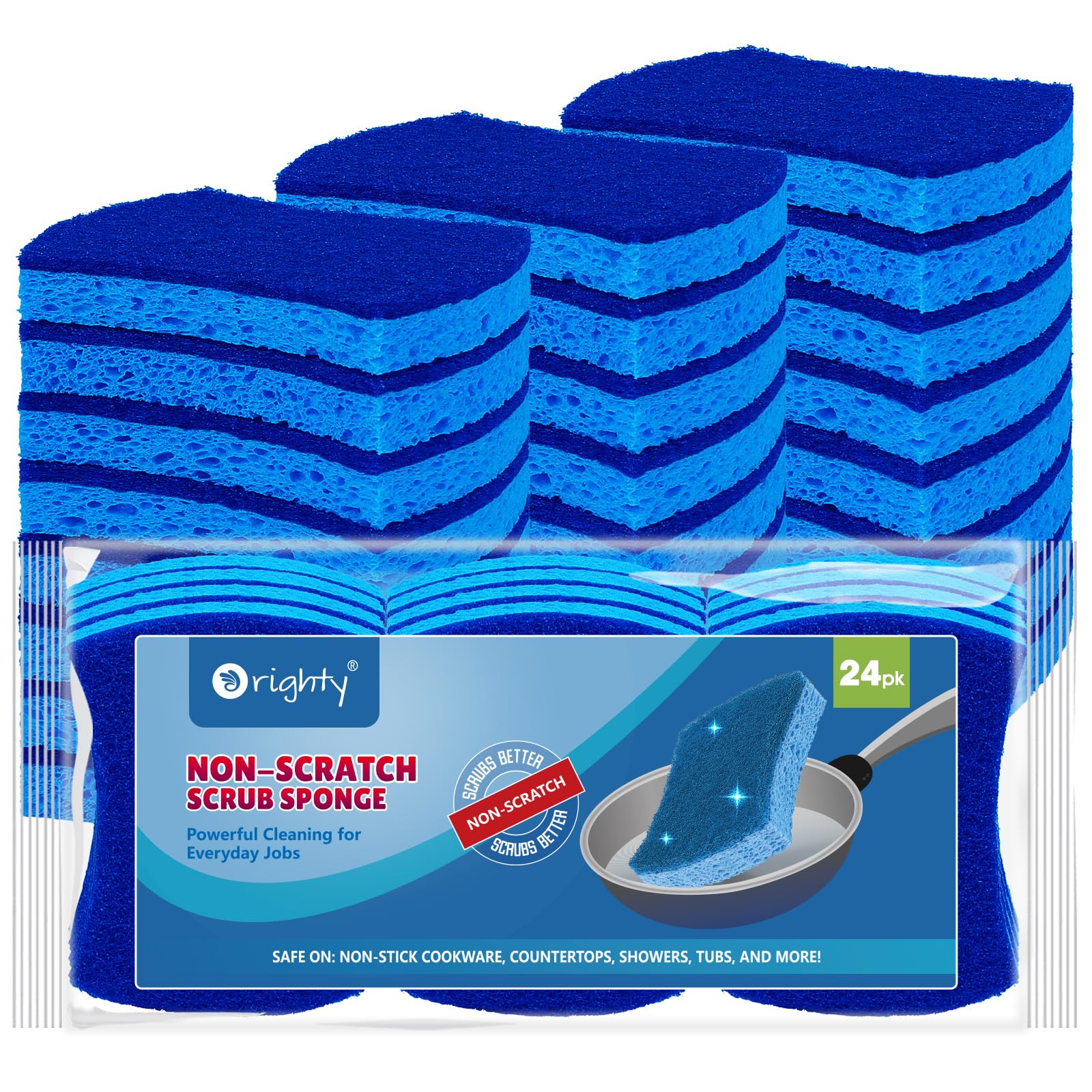 Orighty Non-Scratch Cellulose Scrub Sponges 24 Pack, Kitchen Sponges For Kitchen, Bathroom, And Household, Dual Side Sponges For