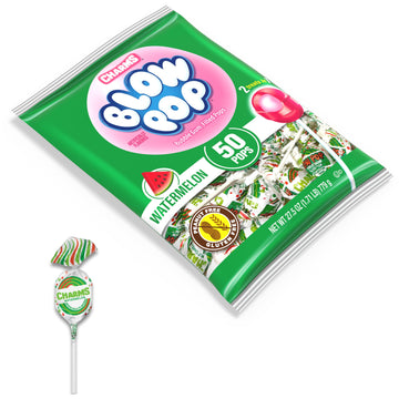 Charms Blow Pop Single Flavor Bag - Watermelon Flavored Lollipops With A Bubble Gum Center - Individually Wrapped Hard Candy - P
