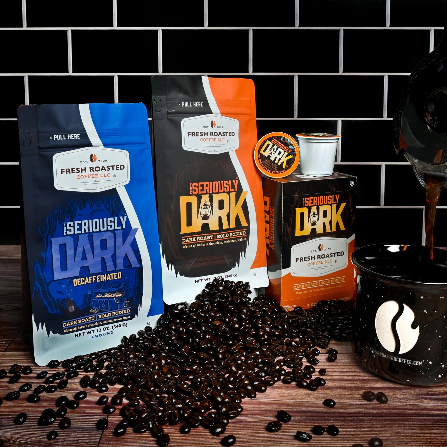 Fresh Roasted Coffee,Seriously Dark Decaf Artisan Blend,12 Oz Dark Roast, Kosher, Whole Bean