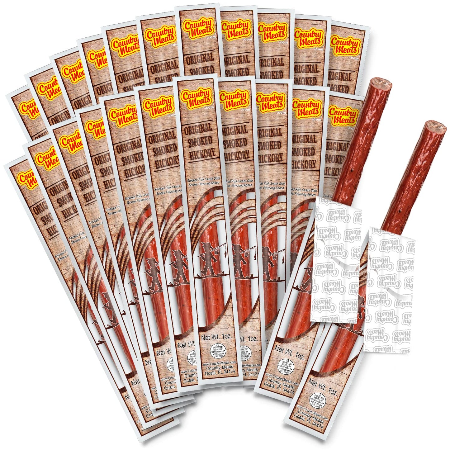 Country Meats Meat Sticks, 0 Trans Fat, Good Source of Protein, Original Smoked Hickory, Pack of 24