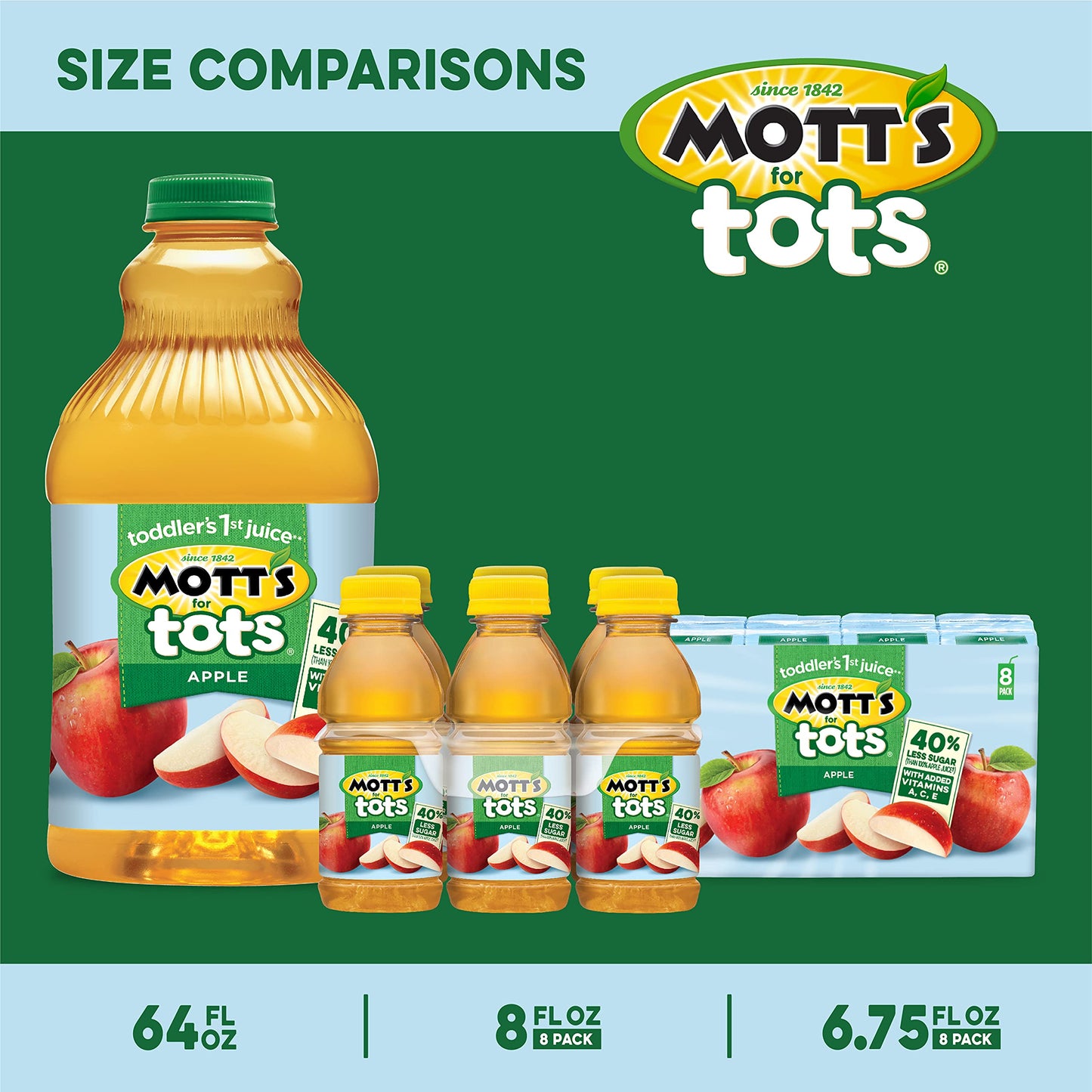 Motts for Tots Apple Juice, 6.75 fl oz Boxes, 8 Pack, Kid-Friendly Drink
