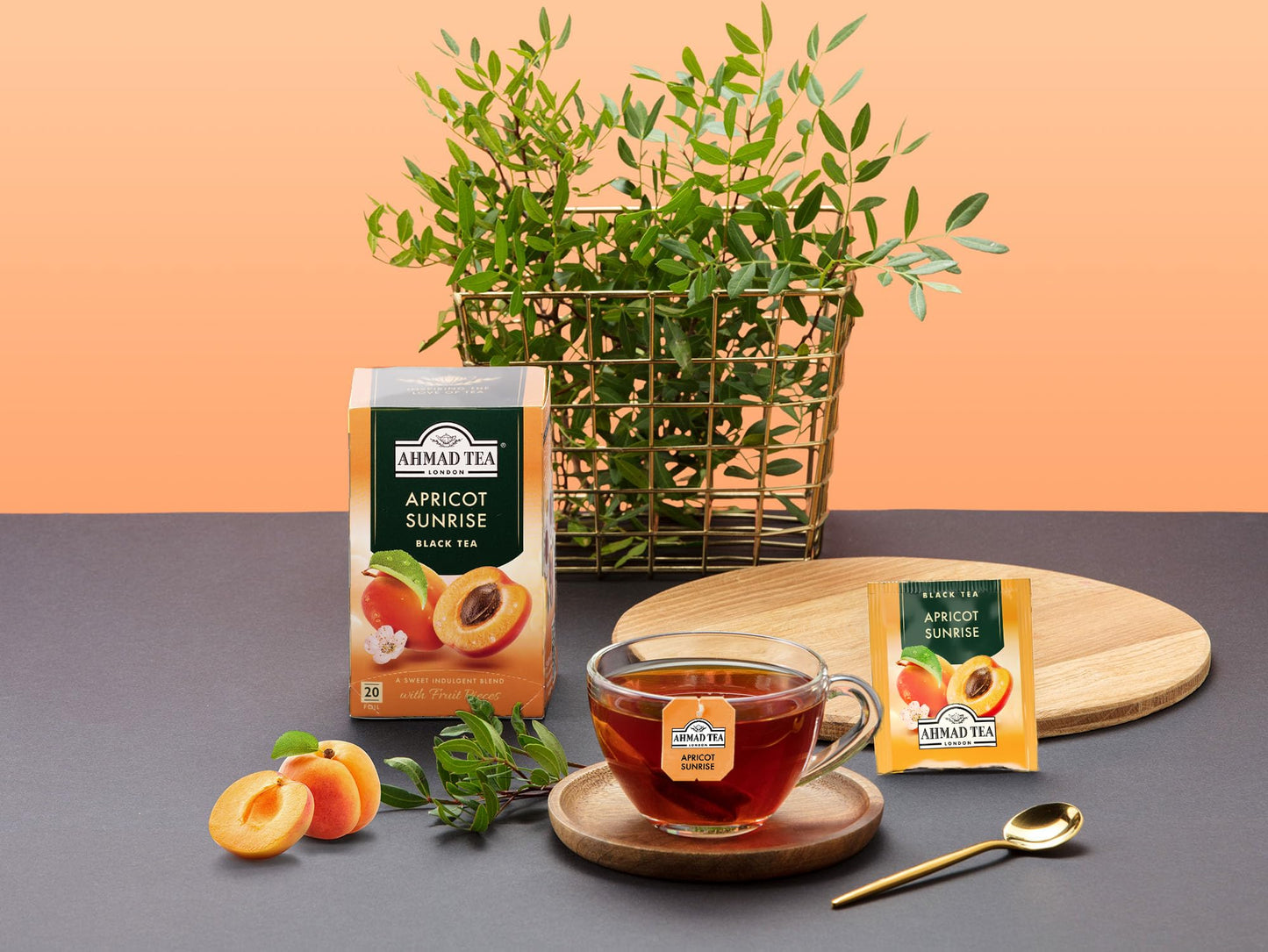 Ahmad Tea Black Tea Apricot Sunrise Teabags - 20 Count (Pack of 6) - Caffeinated, Sugar-Free, Model 953