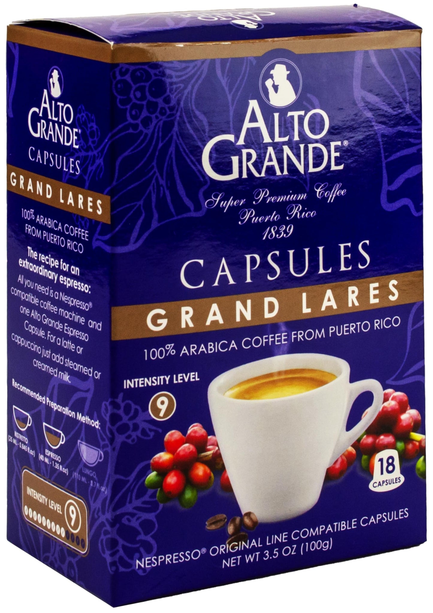 Alto Grande Super Premium Nespresso Capsules - 100% Arabica Coffee, 18 Count, Coffee Flavor