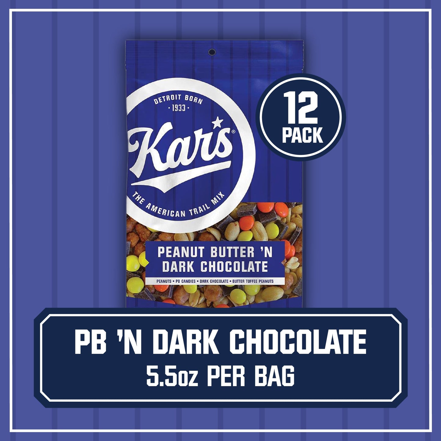 Kars Nuts Peanut Butter N Dark Chocolate Trail Mix - 5.5 Oz Snack Mix, Pack Of 12 - Gluten-Free Snack Mix