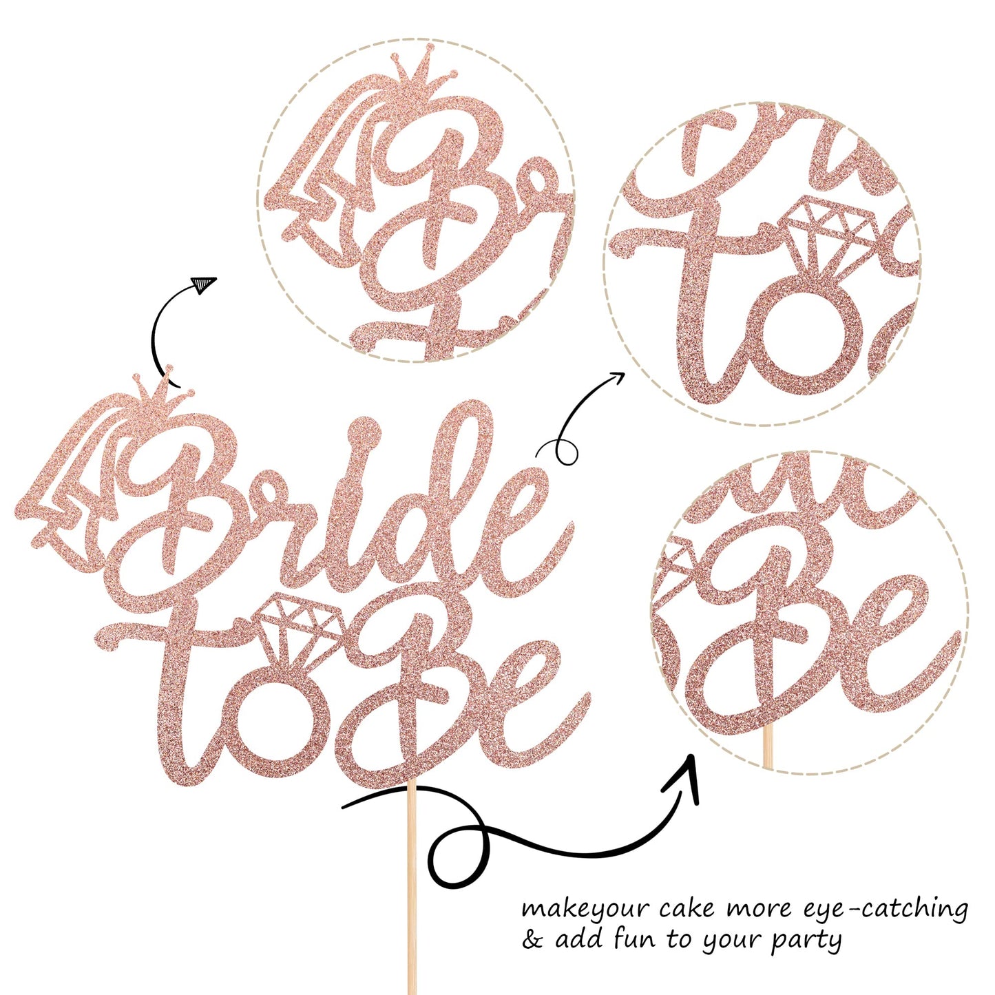 1 Pcs Bride To Be Cake Topper With Glitter Ring Bridal Shower Cake Pick Decorations For Wedding Engagement Theme Bachelorette Pa