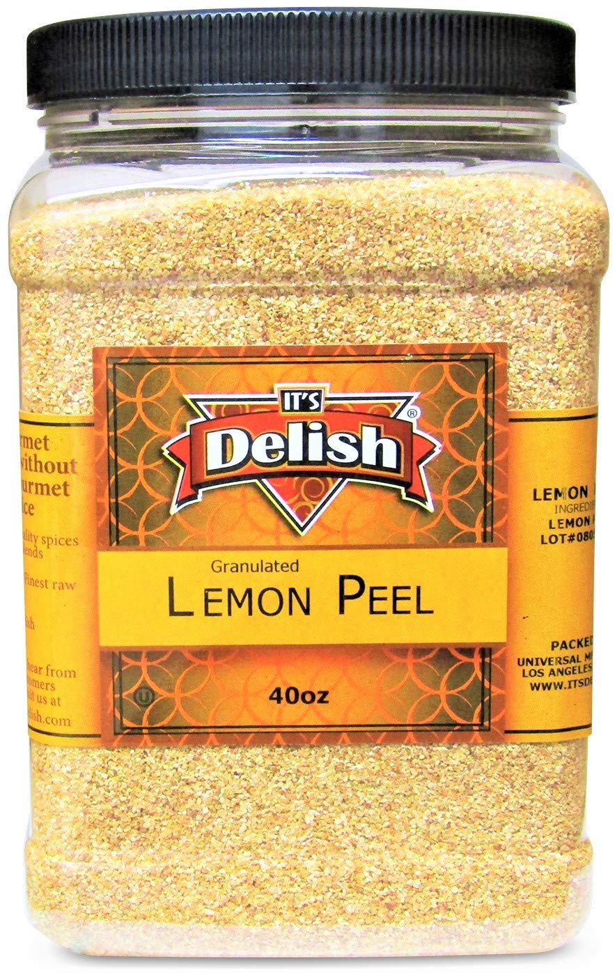 Its Delish Gourmet Granulated Lemon Peel - 40 OZ Jumbo Container - 100% Natural, Kosher, Vegan, Great for Tea, Cooking, Baking