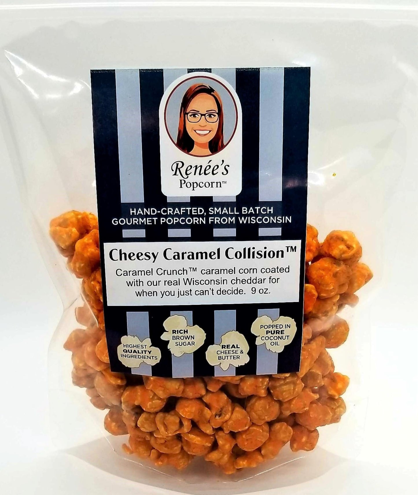 Ren  Es Cheesy Caramel Collision Gourmet Popcorn - Wisconsin Cheddar Cheese Layered Over Our Signature Buttery Caramel Crunch Fr