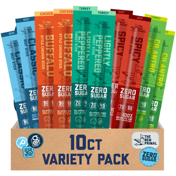 New Primal Meat Sticks Sampler, Grass-Fed Beef, All Natural Chicken and Turkey, Keto & Gluten Free Healthy Snacks for Adults, Su