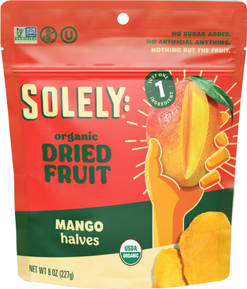 Solely Organic Dried Mango Halves, Large 2 Pack - Real Fresh Fruit, Portable On-The-Go Snack, Vegan, Non-Gmo, No Sugar Added, No