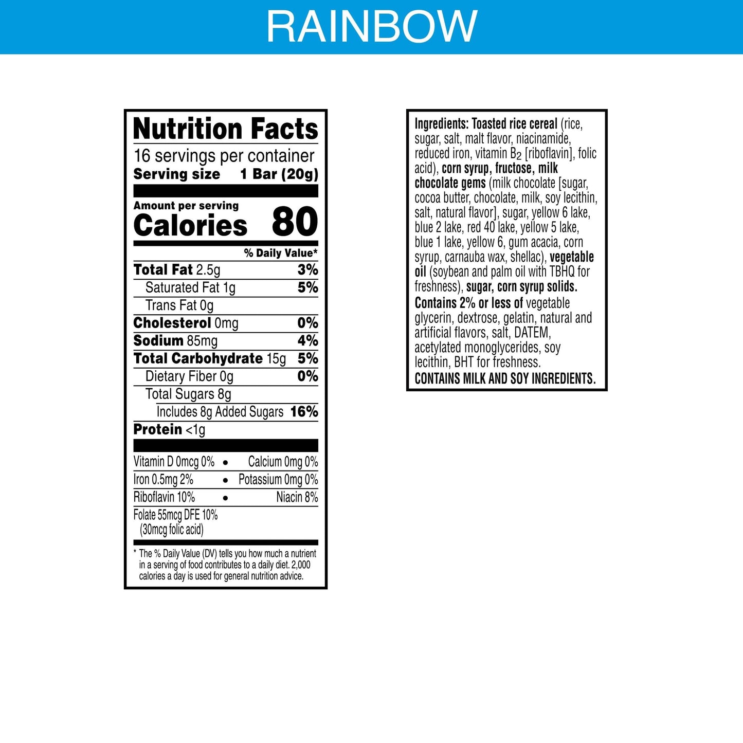 Rice Krispies Treats Marshmallow Snack Bars, Kids Snacks, Value Pack, Rainbow, 11.2Oz Box (16 Bars)