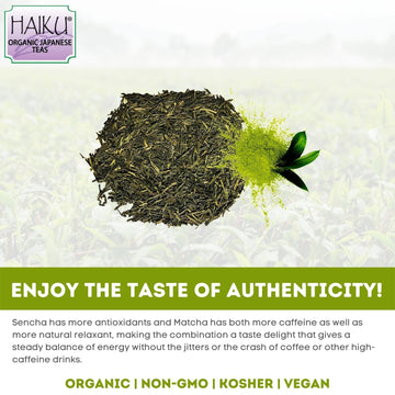 Haiku Organic Japanese Sencha Matcha Green Tea, Non-Gmo, Usda Organic, Kosher, Sencha Green Tea And Matcha Powder, 1 Box (16 Bag