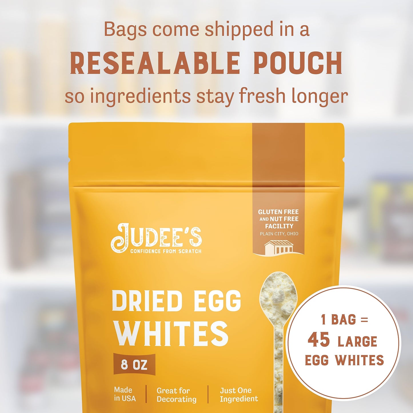 Judees Dried Egg White Protein Powder 8 oz - Pasteurized, USDA Certified, 100% Non-GMO - Gluten-Free and Nut-Free - Just One Ing