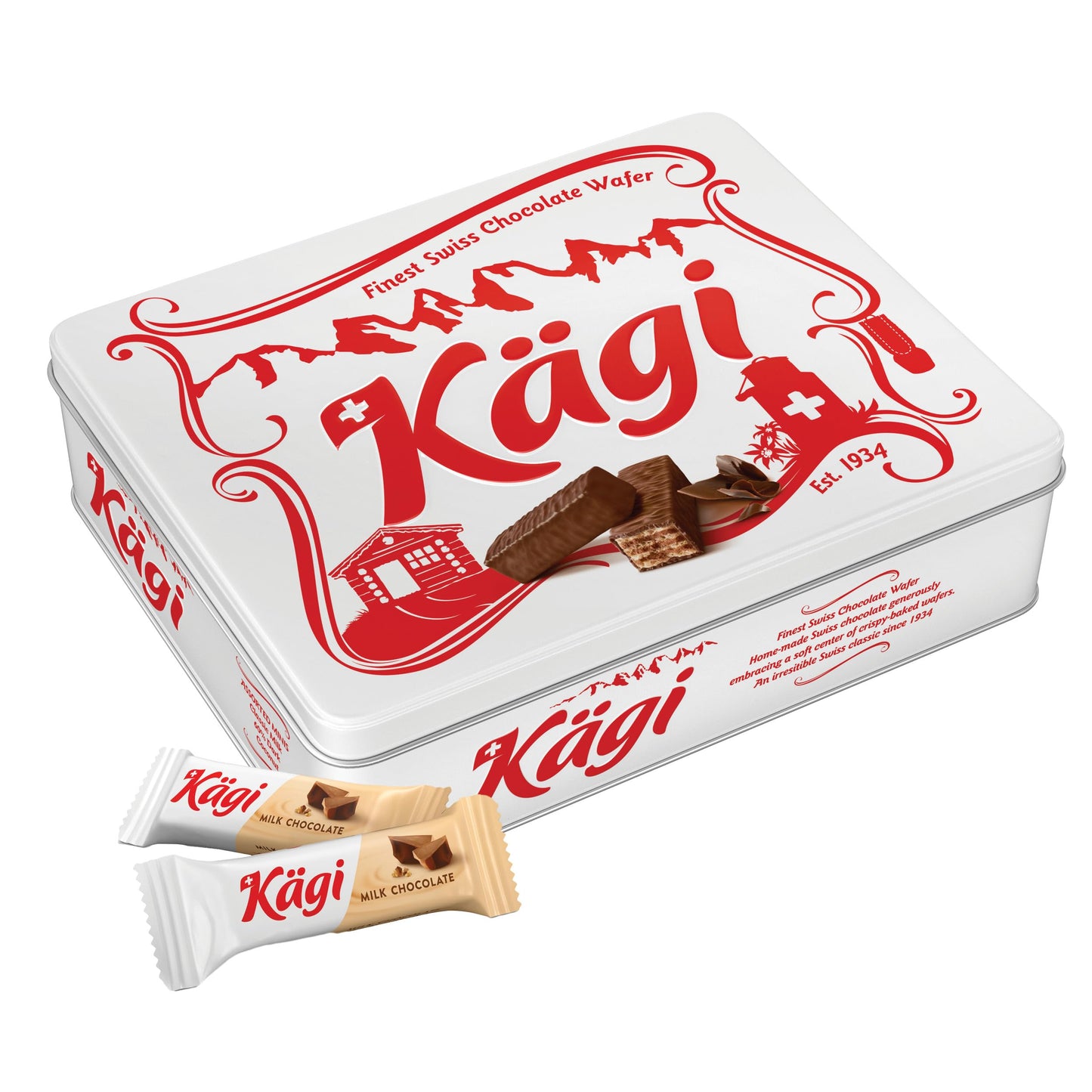 Kägi Swiss Milk Chocolate Covered Wafers, Crispy Treats, Individually Wrapped, 400g Tin
