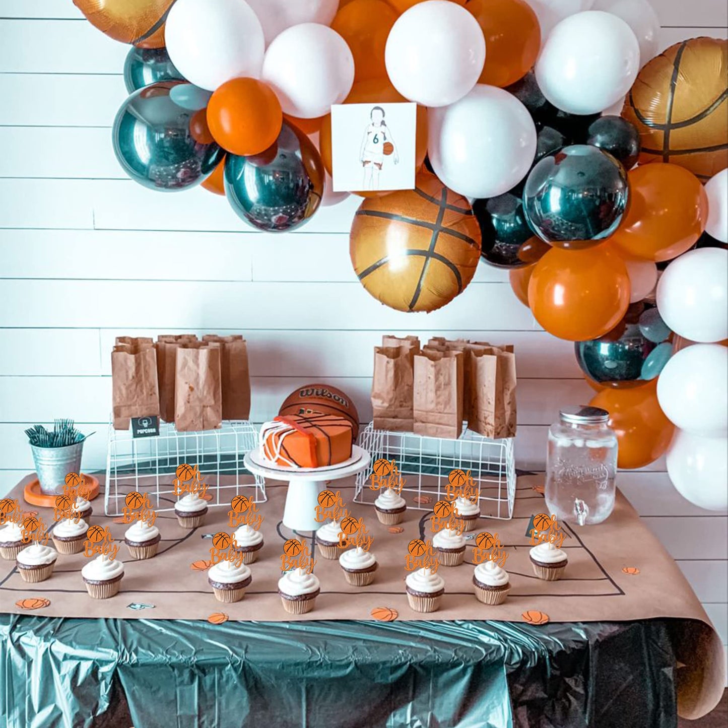 24 Pcs Basketball Oh Baby Cupcake Toppers Glitter Baby Shower Basketball Cupcake Picks For Basketball Sports Theme Baby Shower K