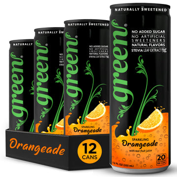 Green Orangeade - No added Sugar, 10% Real Orange Juice, 20 Calories per can, Naturally Sweetened with 100% Stevia Leaf Extract,