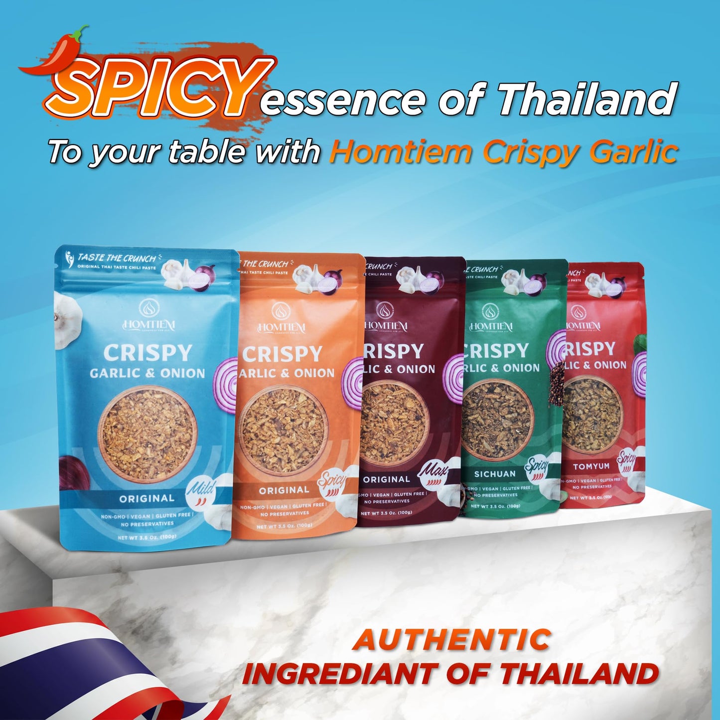 Homtiem Crispy Garlic & Onion : Original Mild 3.5 Oz., Mild Spice, Versatile Seasoning, All-Natural, Non-Gmo, Vegan & Gluten-Fre