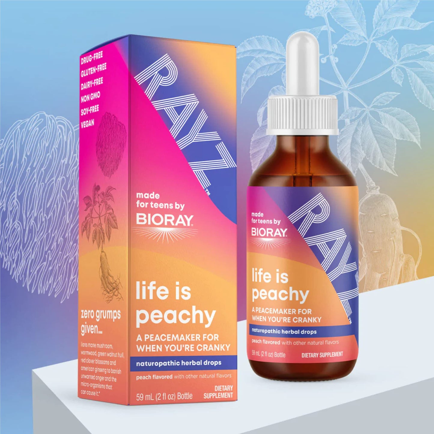 BIORAY RAYZ Life is Peachy, Peach Flavor - 2 fl oz - for Teens 12-18 Years Old