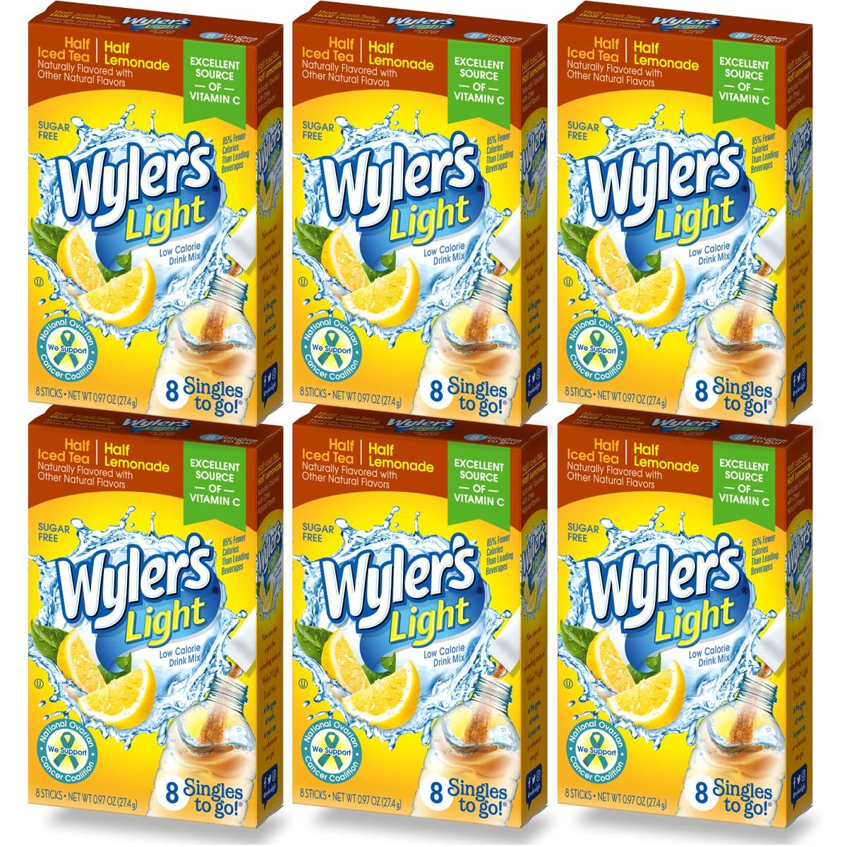 Wyler'S Light Singles To Go Powder Packets, Water Drink Mix, Half Iced Tea & Half Lemonade, 8 Packets Per Box (Pack Of 6)