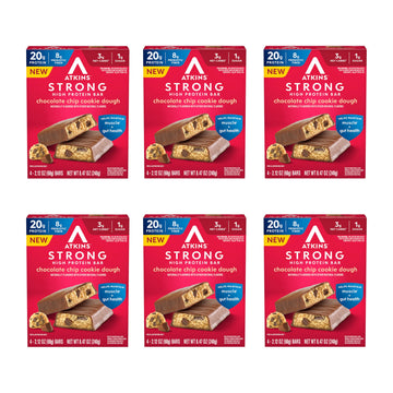 Atkins Strong Chocolate Chip Cookie Dough High Protein Bars, 20g Protein, 2g Sugar, 4 Count (Pack of 6)