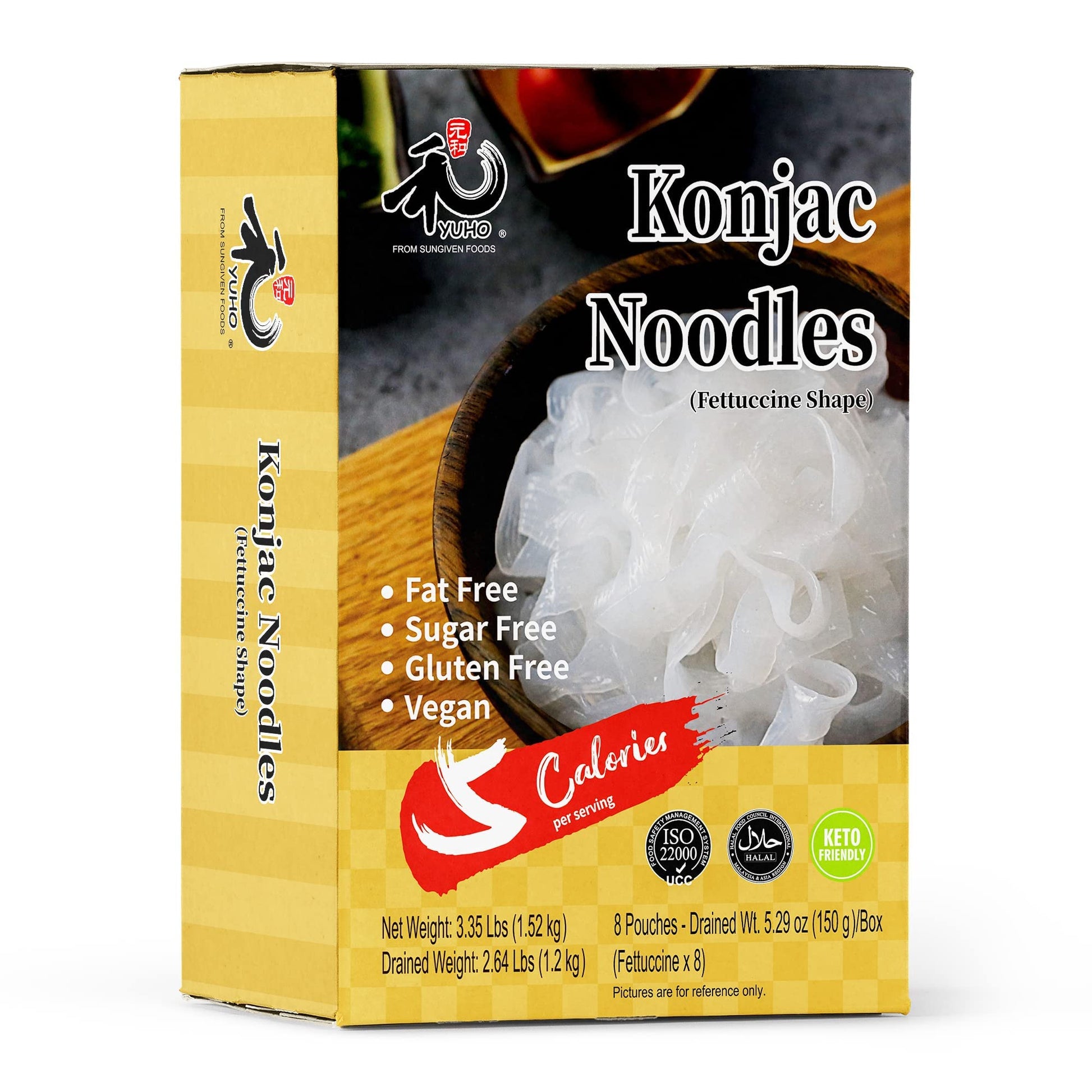 Yuho Shirataki Konjac Fettuccine, 8 Pack Inside, Vegan, Low Calorie Food, Gluten Free, Fat Free, Keto Friendly, Low Carbs, Holid