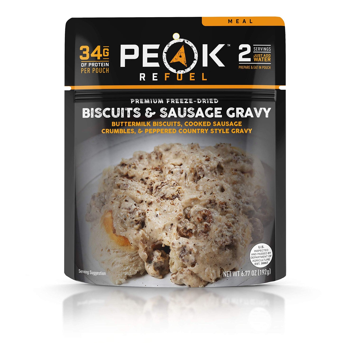 Peak Refuel Biscuits & Sausage Gravy | Freeze Dried Backpacking, Camping & Emergency Prep Food | 2 Servings Pouches