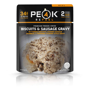 Peak Refuel Biscuits & Sausage Gravy | Freeze Dried Backpacking, Camping & Emergency Prep Food | 2 Servings Pouches