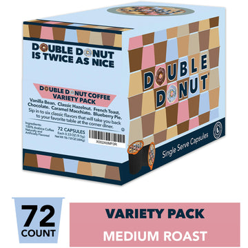 Double Donut Flavored Coffee Variety Pack, Flavored Coffee Pods, Including Hazelnut, Caramel, Chocolate Coffee & More, Single Se