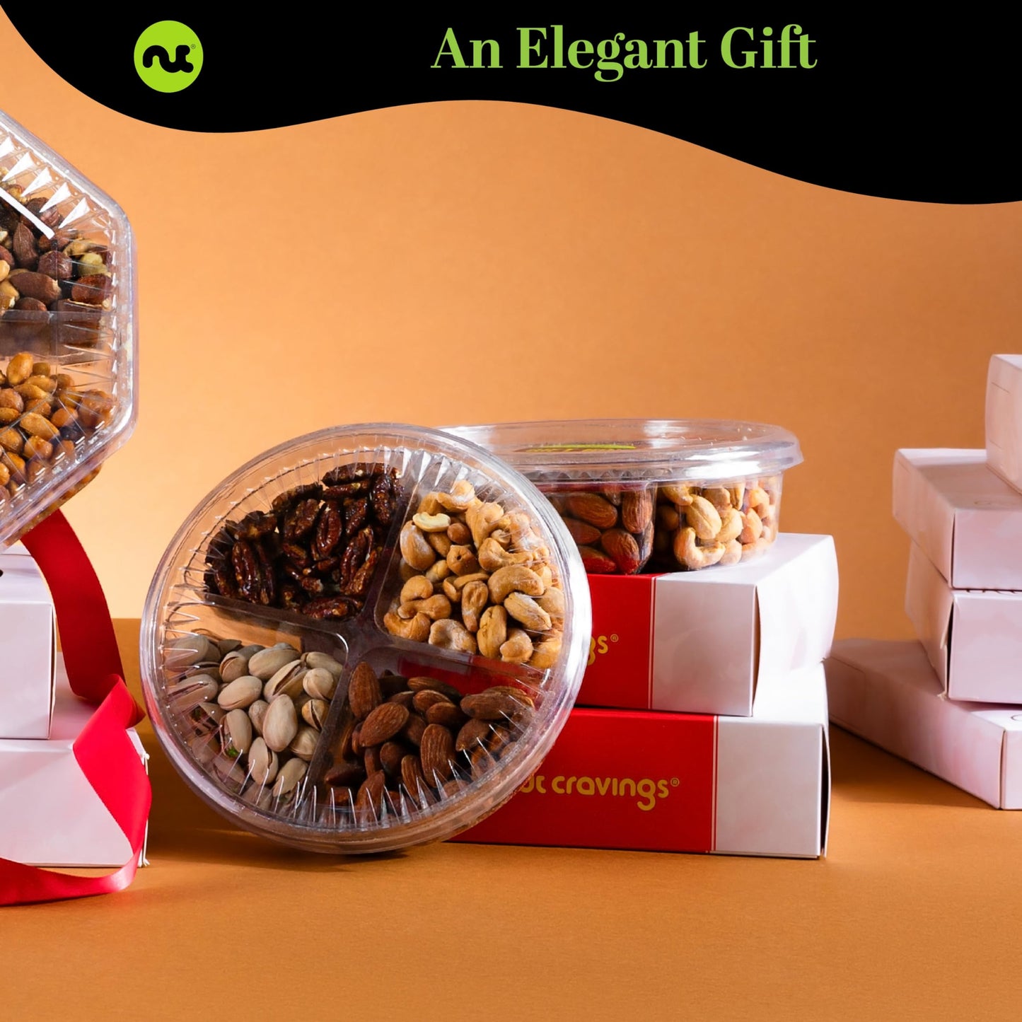 Nut Cravings Gourmet Collection - Diwali & Halloween Treats Mixed Nuts Gift Basket In Red Gold Box (4 Assortments) Arrangement P