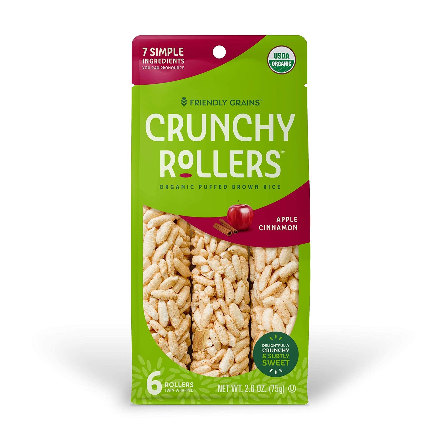 Friendly Grains Crunchy Rollers Organic Rice Snacks - Apple Cinnamon, 3 Ounce (Pack of 4)