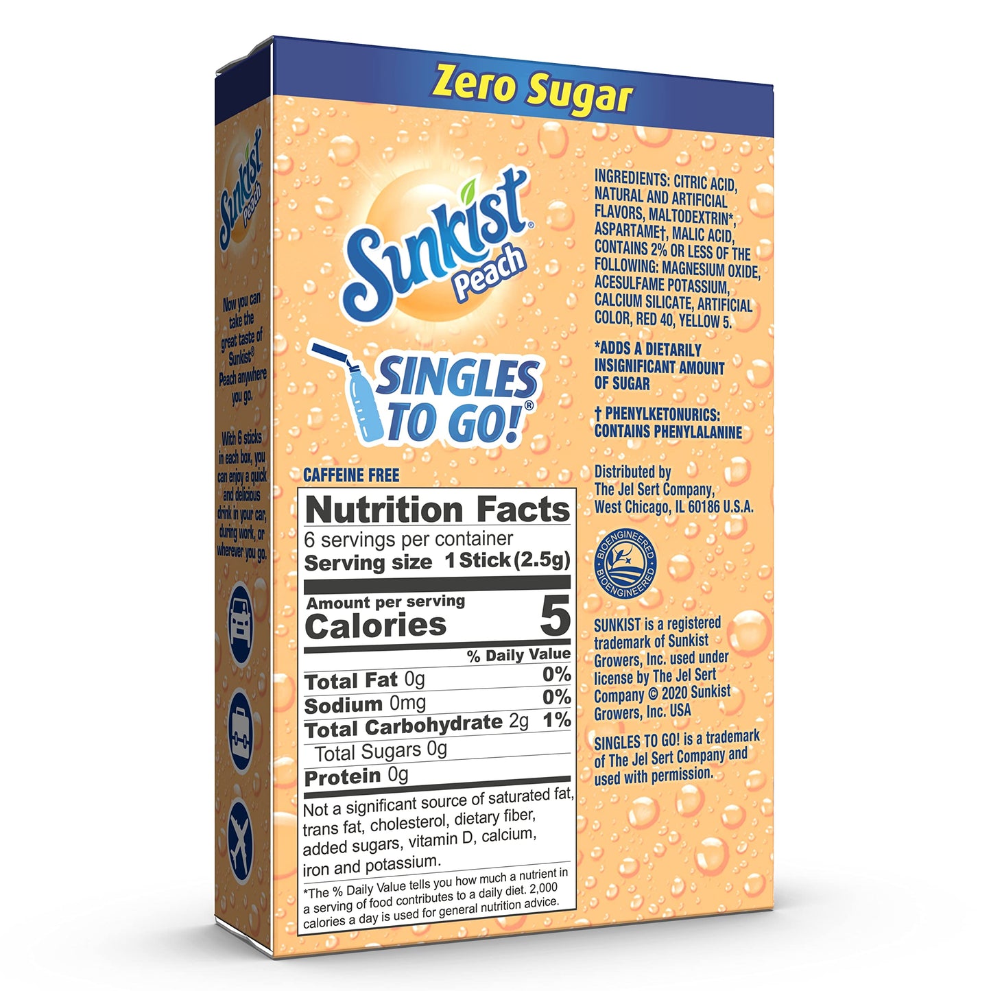 SINGLES TO GO! Peach Drink Mix, Sugar Free, Non-Carbonated, 12 Boxes with 6 Packets Each, 0.53 Ounce (Pack of 12)
