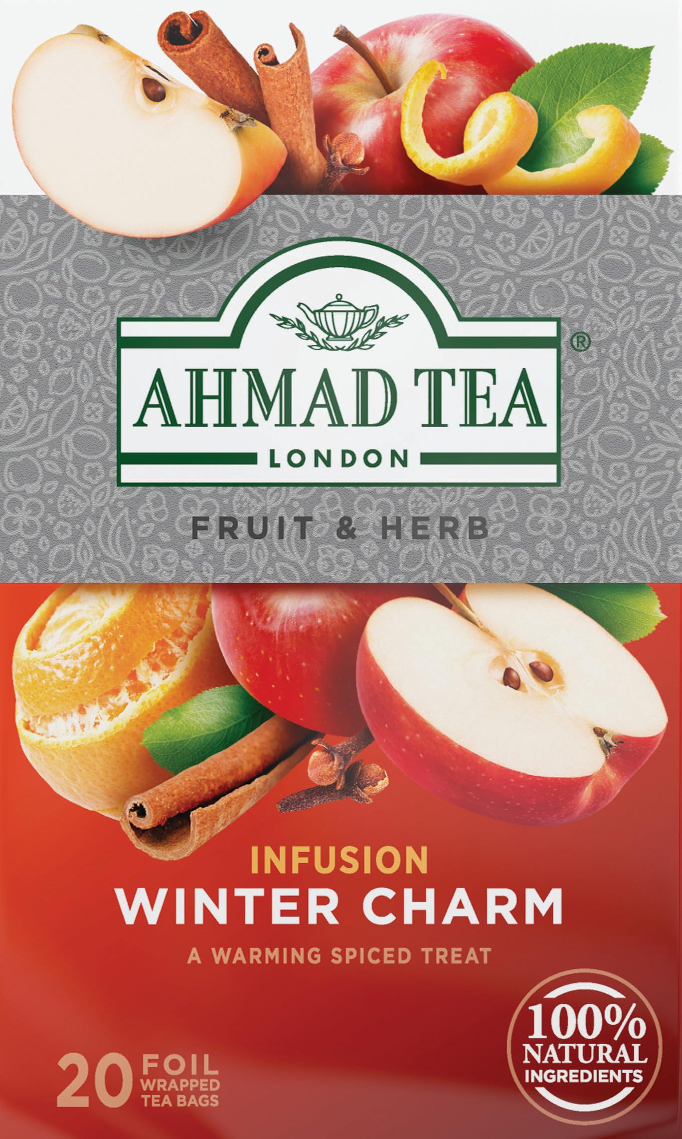 Ahmad Tea Herbal Tea  Apple  Cinnamon  & Orange Peel Winter Charm Teabgas  20 Ct (Pack Of 1) - Decaffeinated & Sugar-Free