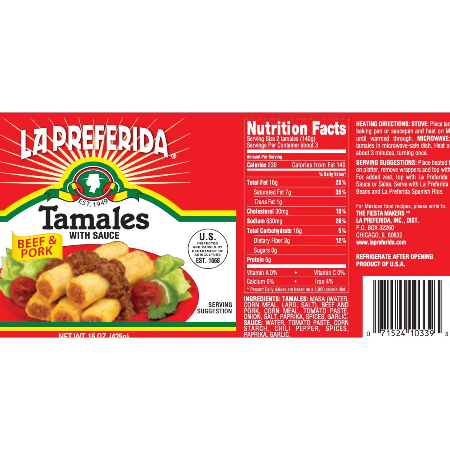La Preferida Tamales Beef & Pork, 15-Ounce (Pack - 3)