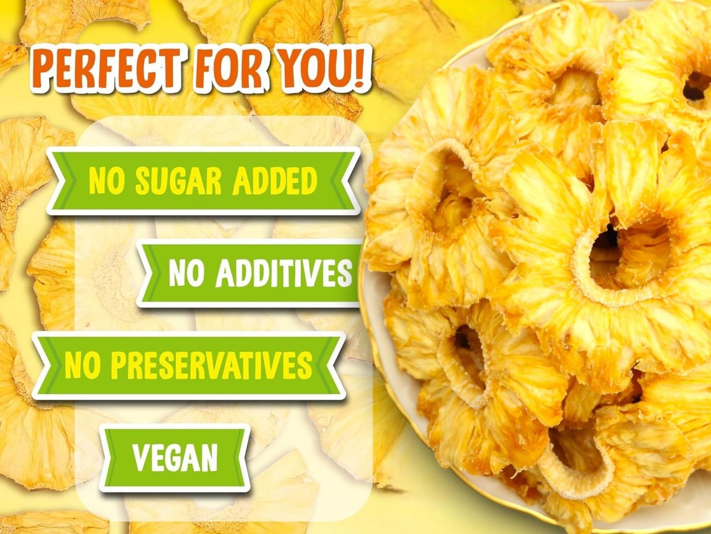 Anna and Sarah No Sugar Added Dried Pineapple Rings, 16 Oz, Vegan, Kosher, Unsweetened, Resealable Bag, Natural Fruit Snack