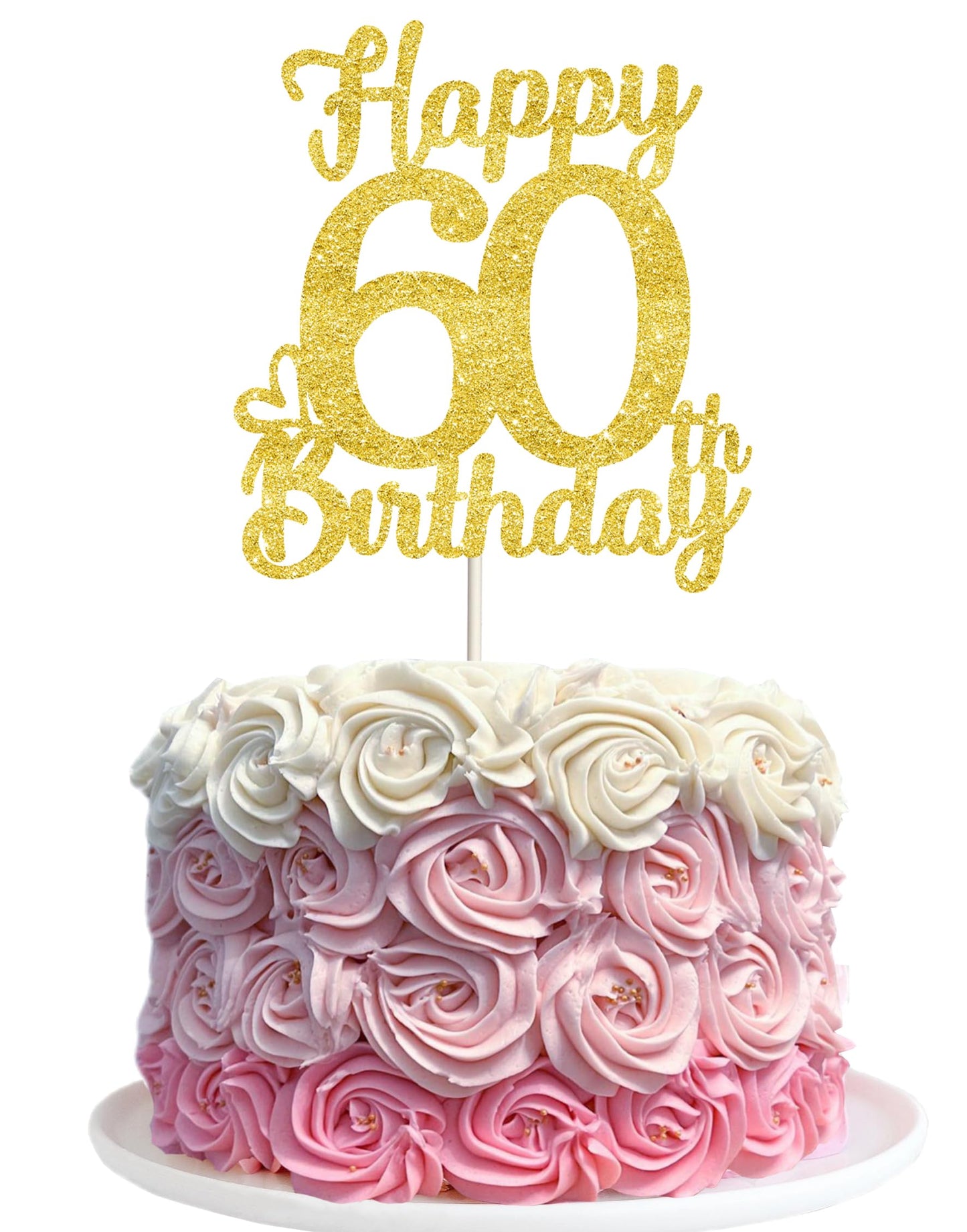 60 Birthday Cake Toppers - Gold Glitter, Sixty, 60Th Birthday Decorations
