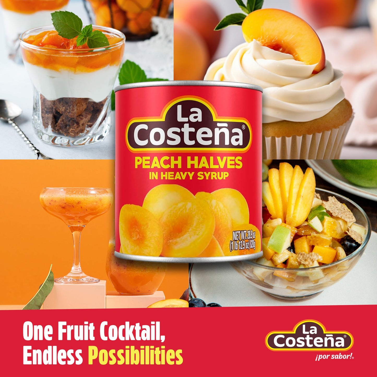 La Costea Canned Peaches in Heavy Syrup - Canned Peach Halves for Fruit Salad  Pie Filling  Cobbler  Preserves & Cut Fruit Cups - Bulk Pantry Food - 29 oz  12 Pack